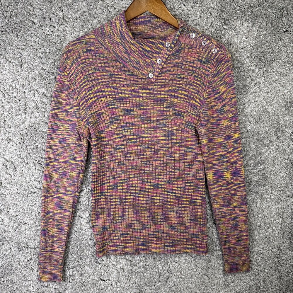 Sundance Women’s Ribbed Knit Sweater Medium Colorful Roll Neck Bohemian